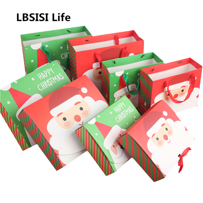 LBSISI Life Christmas Gift Box Paper Santa Claus Snowman Candy Cookie Star Christmas Hand Bag Pack Boxes With Ribbon