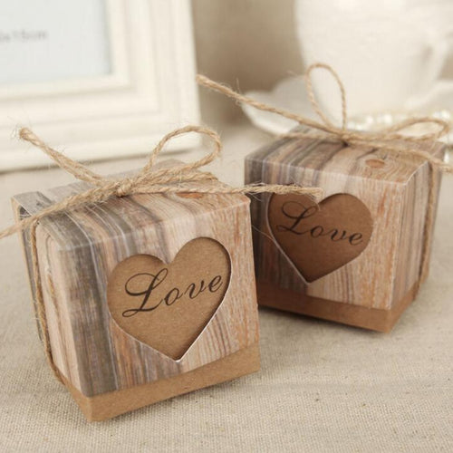 1pc Romantic Vintage Heart Kraft paper Candy Box With Burlap Twine Wedding Favors and Gifts Bag Party wedding Supplies